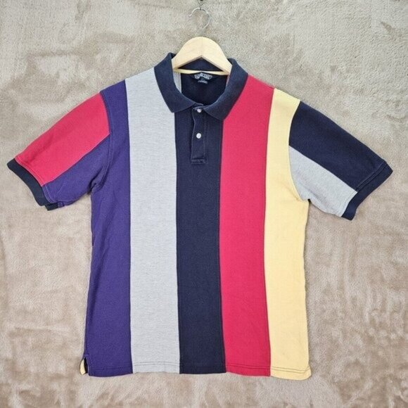 Lands End Direct Merchants Polo Shirt Vertical Striped Color Block Mens Size M - Picture 1 of 10